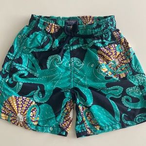 Vilebrequin Jim Sea Print Moorea Kids Green Blue Octopus Swim Trunks Shorts